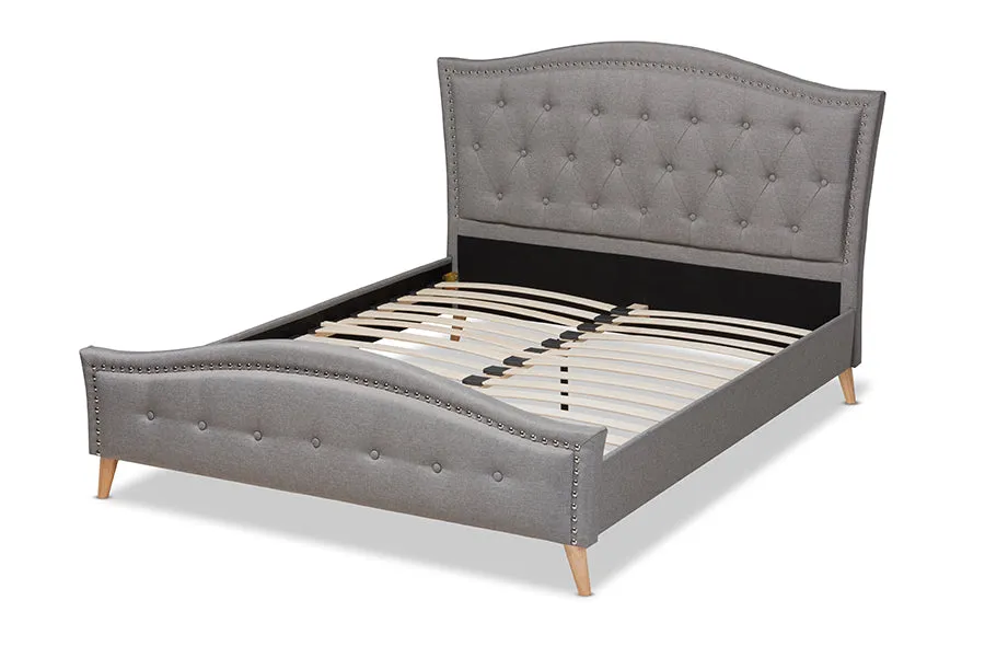 Paisley Gray Fabric Upholstered and Button Tufted Platform Bed (Queen)