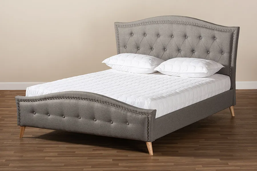 Paisley Gray Fabric Upholstered and Button Tufted Platform Bed (Queen)