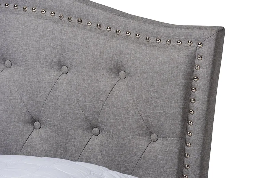 Paisley Gray Fabric Upholstered and Button Tufted Platform Bed (Queen)