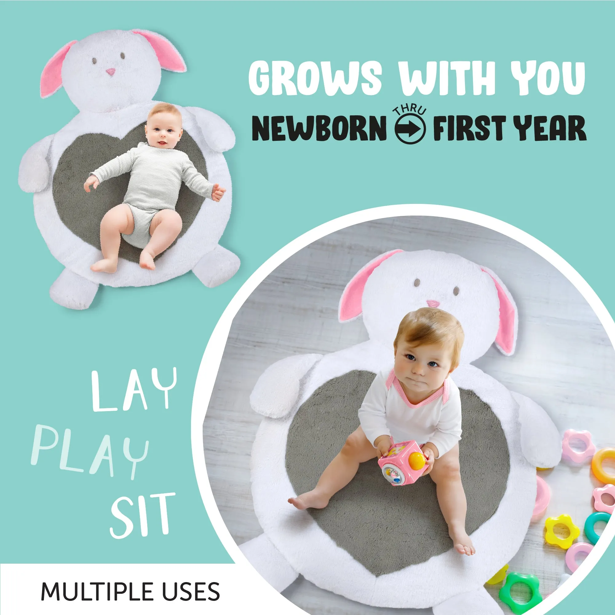 Plush Newborn Bunny Tummy Time Play Mat