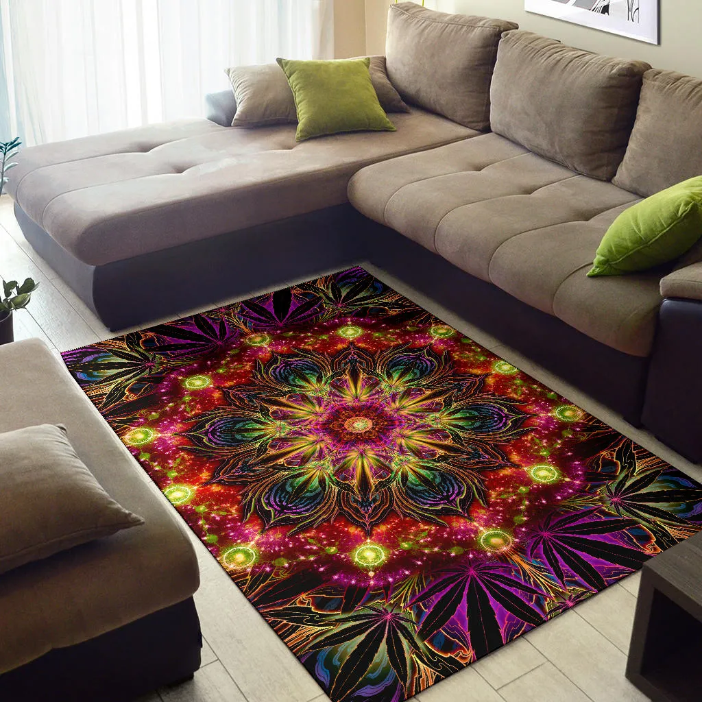 PSYCHEDELIC CANNABIS WARM MANDALA | RUG | YANTRART