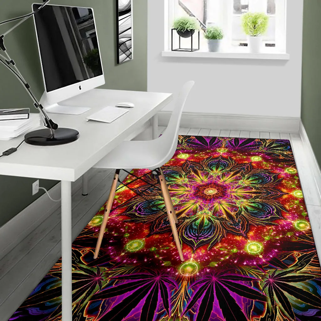 PSYCHEDELIC CANNABIS WARM MANDALA | RUG | YANTRART