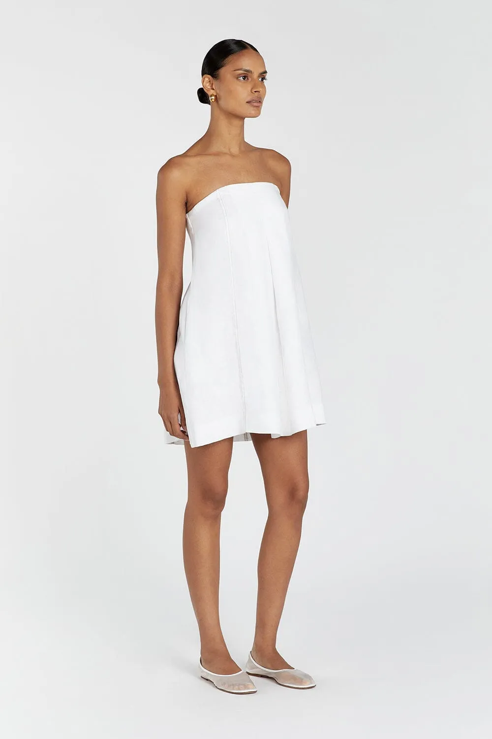 SIMONA WHITE LINEN MINI DRESS