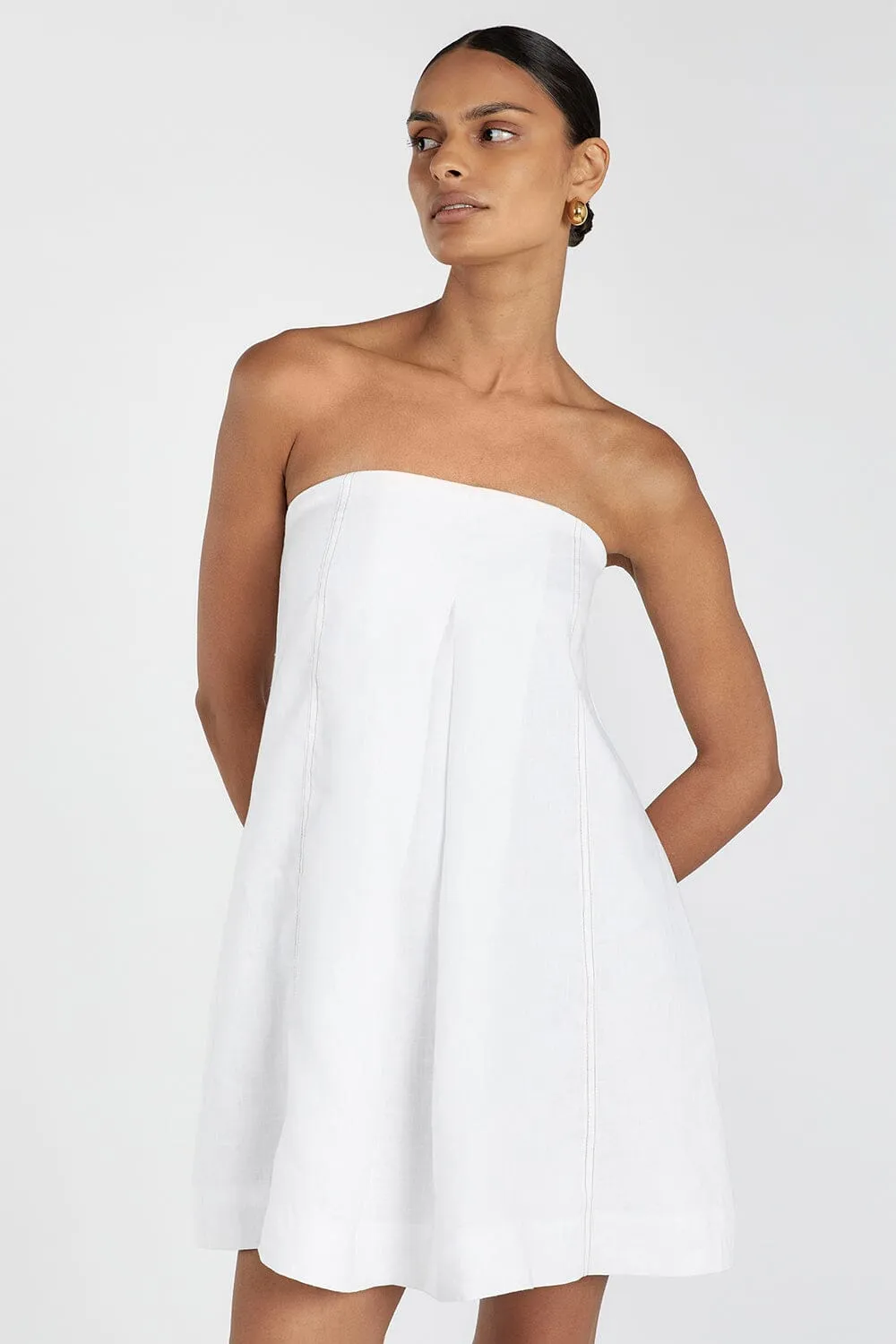 SIMONA WHITE LINEN MINI DRESS