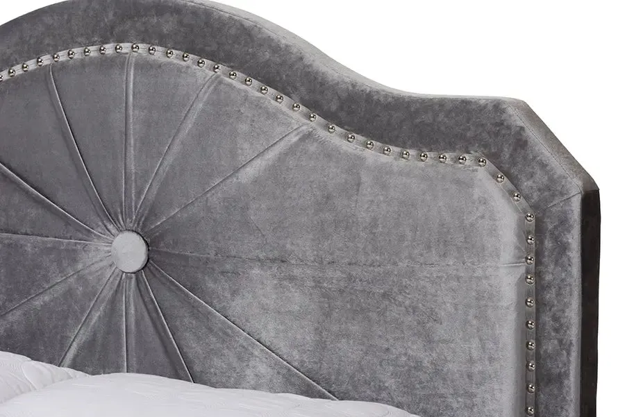 Stella Gray Velvet Fabric Upholstered Bed (Full)