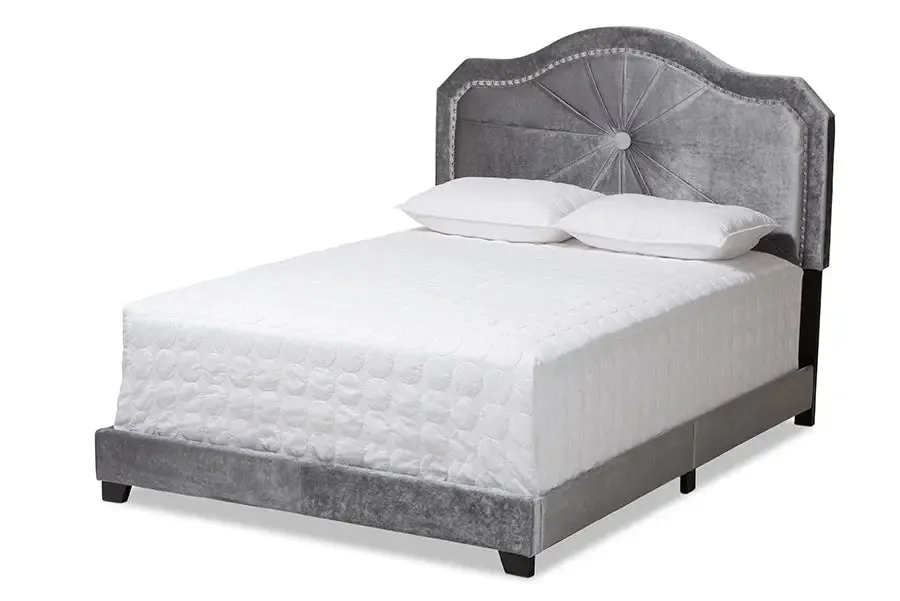 Stella Gray Velvet Fabric Upholstered Bed (Full)