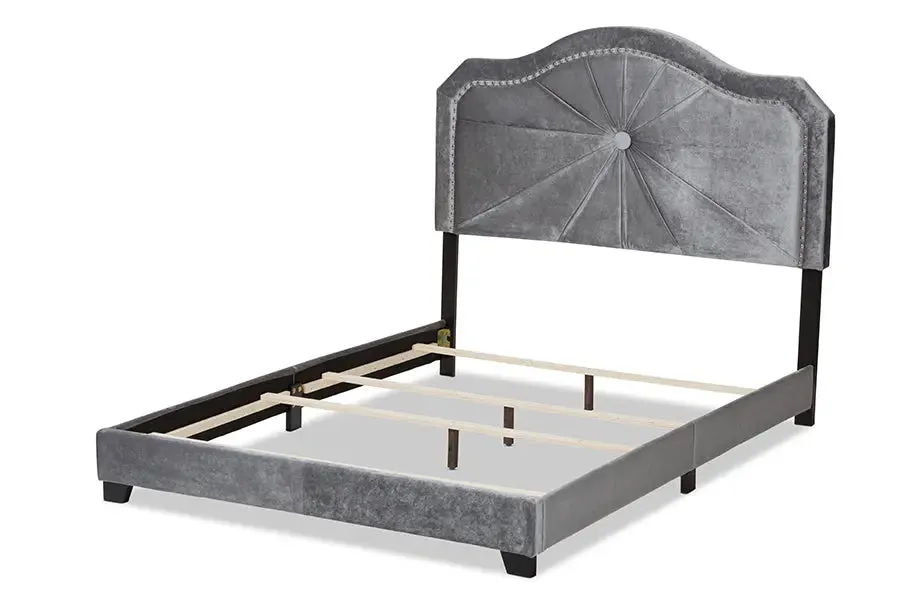 Stella Gray Velvet Fabric Upholstered Bed (Full)