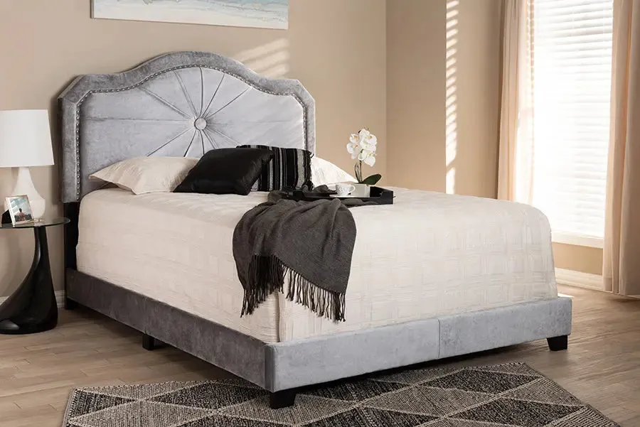Stella Gray Velvet Fabric Upholstered Bed (Full)