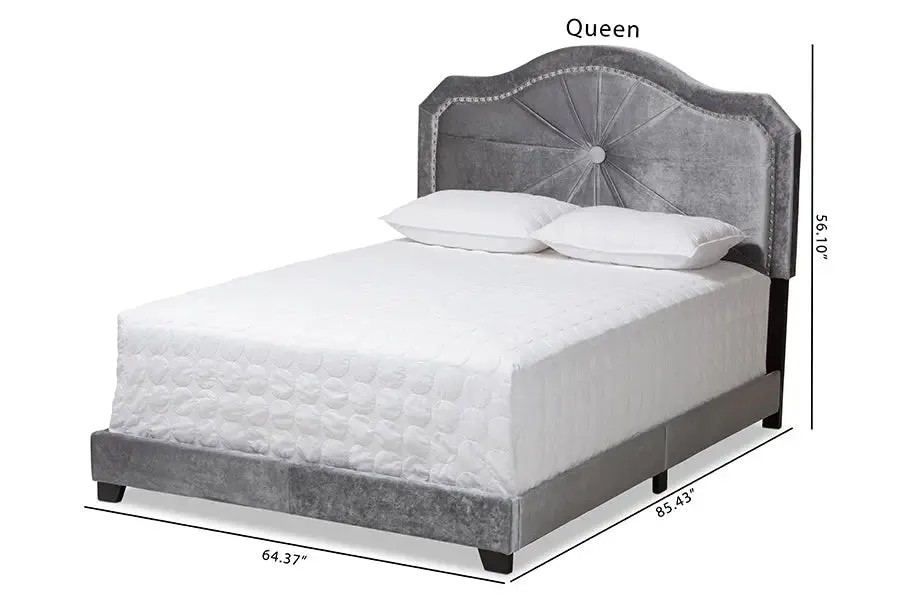 Stella Gray Velvet Fabric Upholstered Bed (Full)