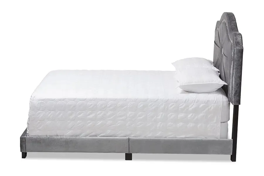 Stella Gray Velvet Fabric Upholstered Bed (Full)