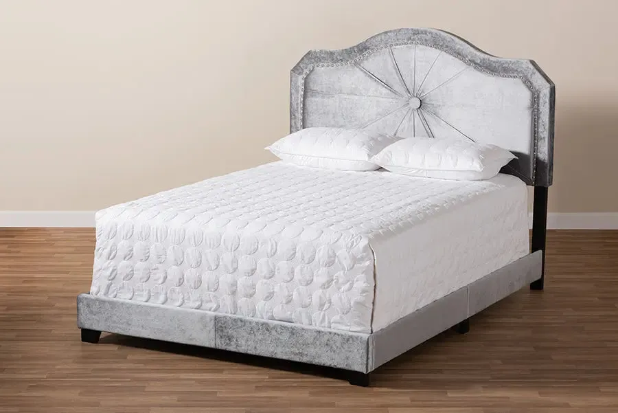 Stella Gray Velvet Fabric Upholstered Bed (Full)