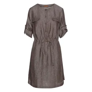 Straight Brown Linen Dress with Belt Detail