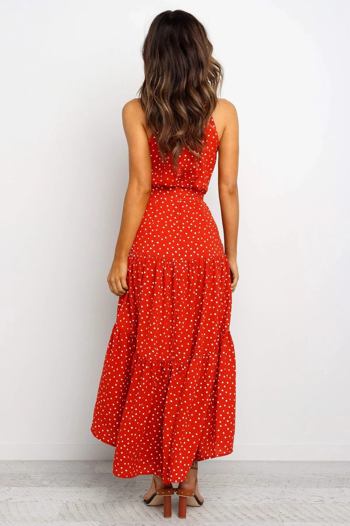 Summer Long Dress Polka Dot Casual Dresses Black Sexy Halter Strapless Sundress Vacation