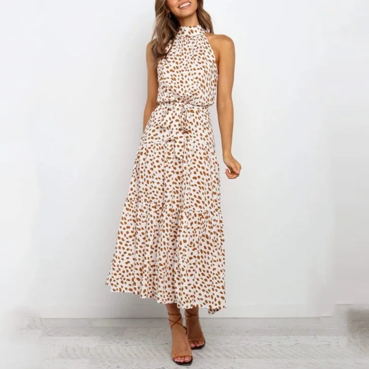 Summer Long Dress Polka Dot Casual Dresses Black Sexy Halter Strapless Sundress Vacation