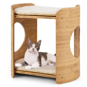 Tangkula Elevated Cat Bed for Indoor Cats, 2-Tier Cute Small Cat Tree Tower with Natural Bamboo Frame
