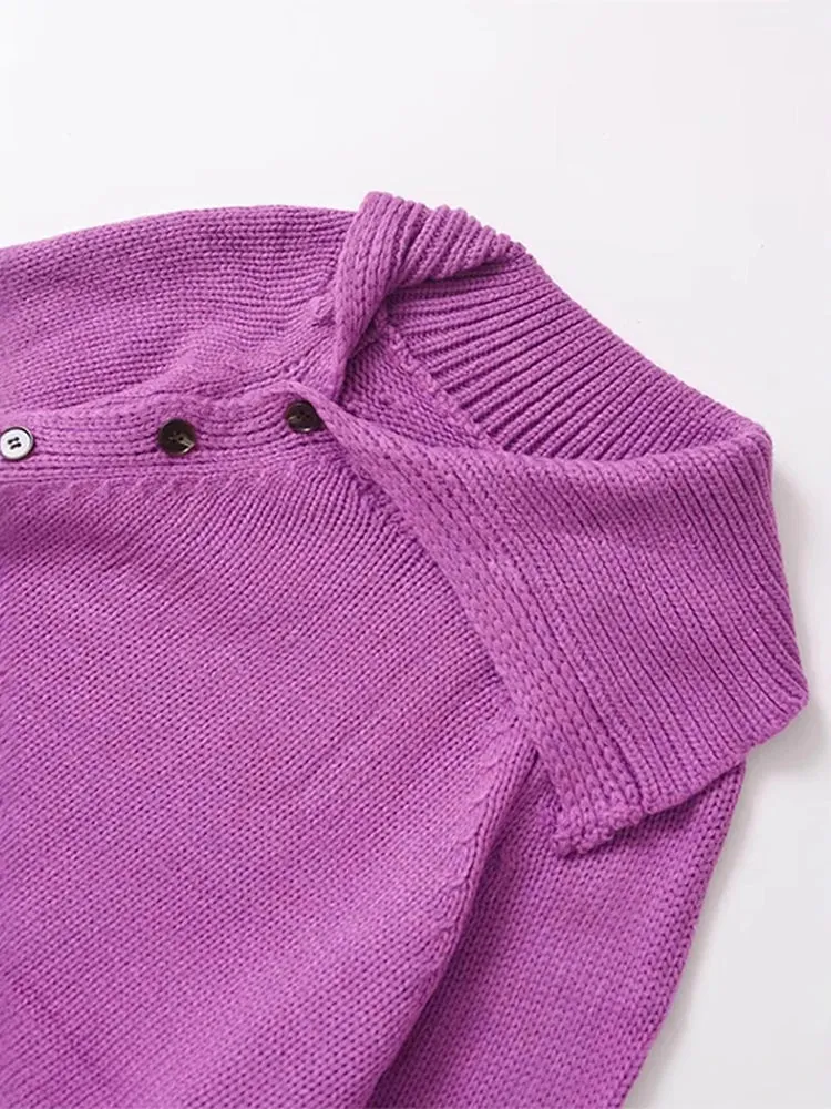TAVIMART  -  New Fashion Slanted Collar Knitted Women's Pullover Solid Color Single Breasted Short Sweater Women Casual Comfortable Sweaters