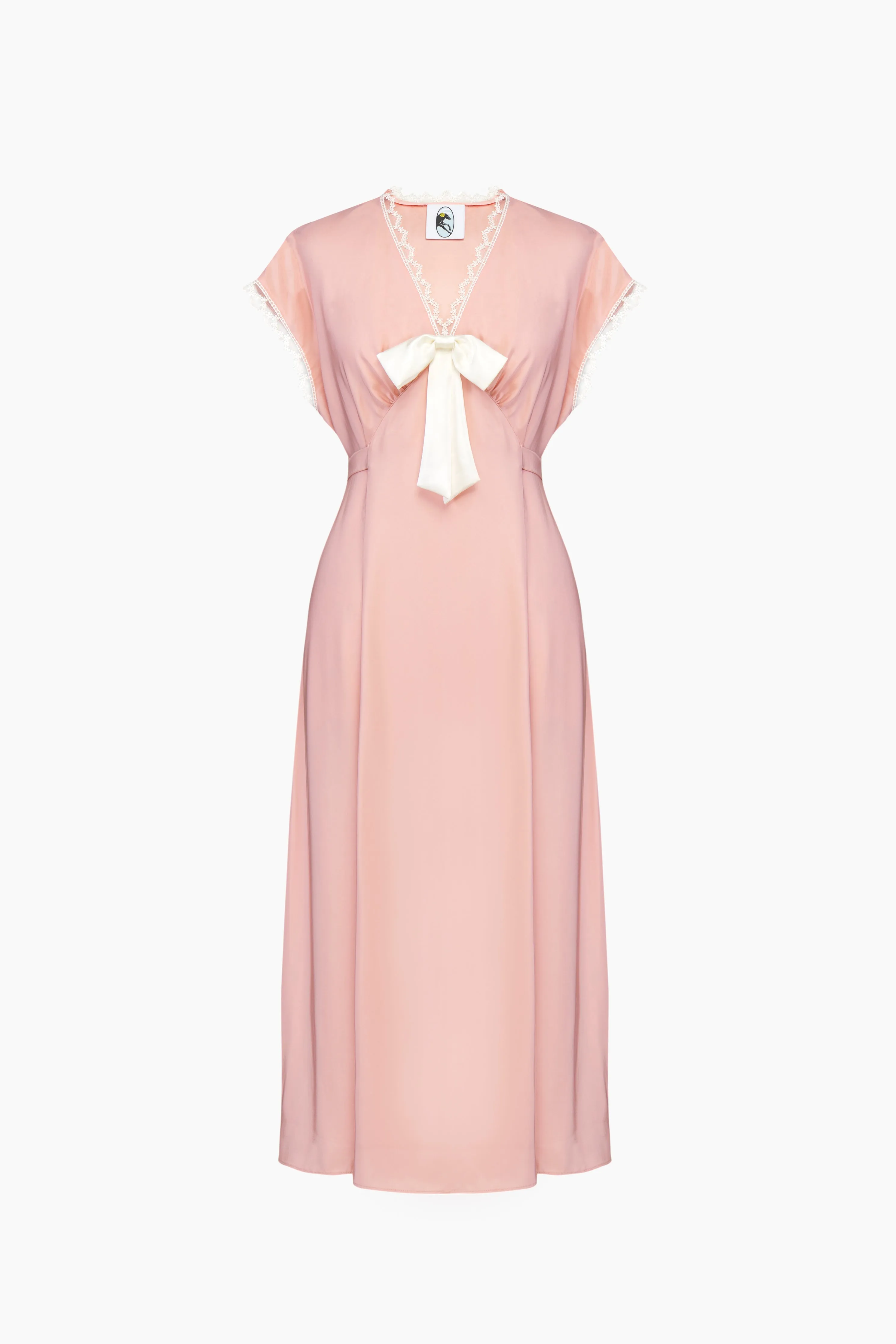 The Bow Satin Midi Dress in Pink