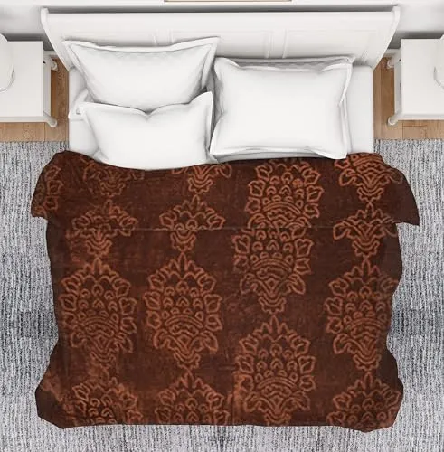 VERDECO Floral Embossed Polyester Mink Blanket for Single Bed, Winter, Mild-Winter Ultra Soft & Light-Weight Ac Bed Blanket Kambal (Brown, Single Bed - 85x56 Inch)