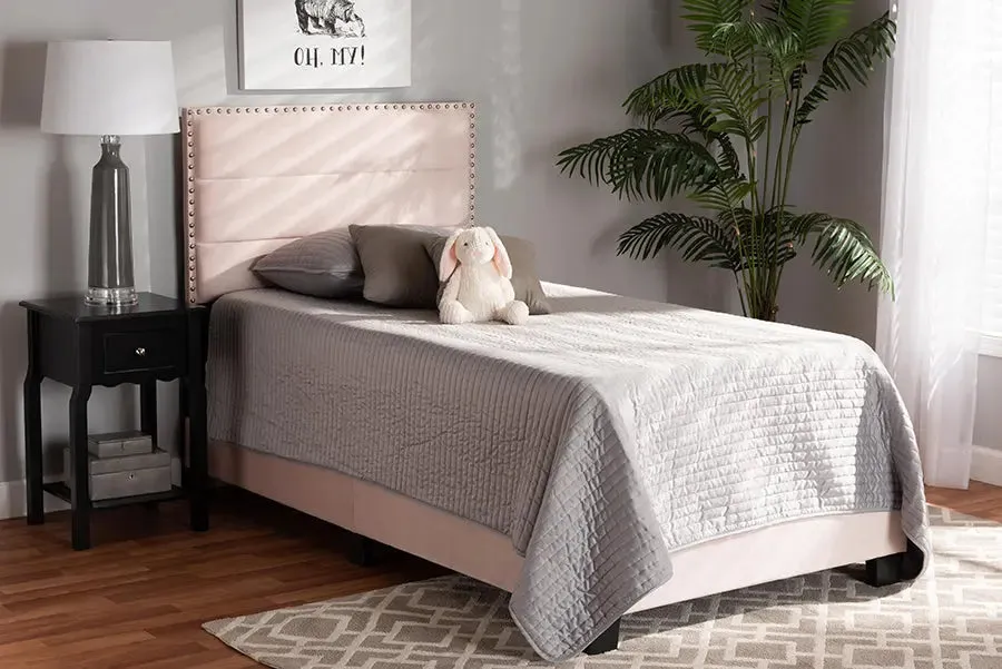 Yolanda Light Pink Velvet Fabric Upholstered Panel Bed (Twin)