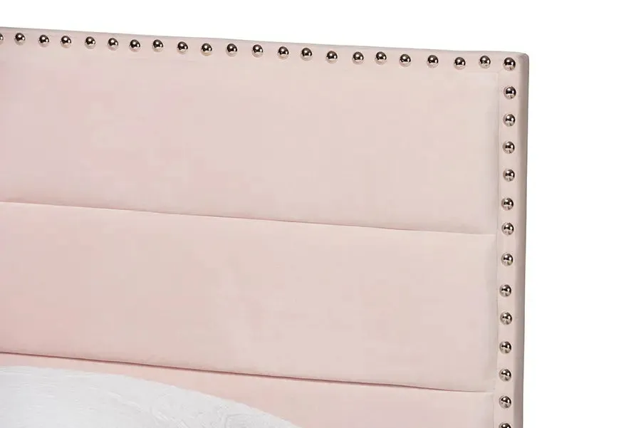 Yolanda Light Pink Velvet Fabric Upholstered Panel Bed (Twin)