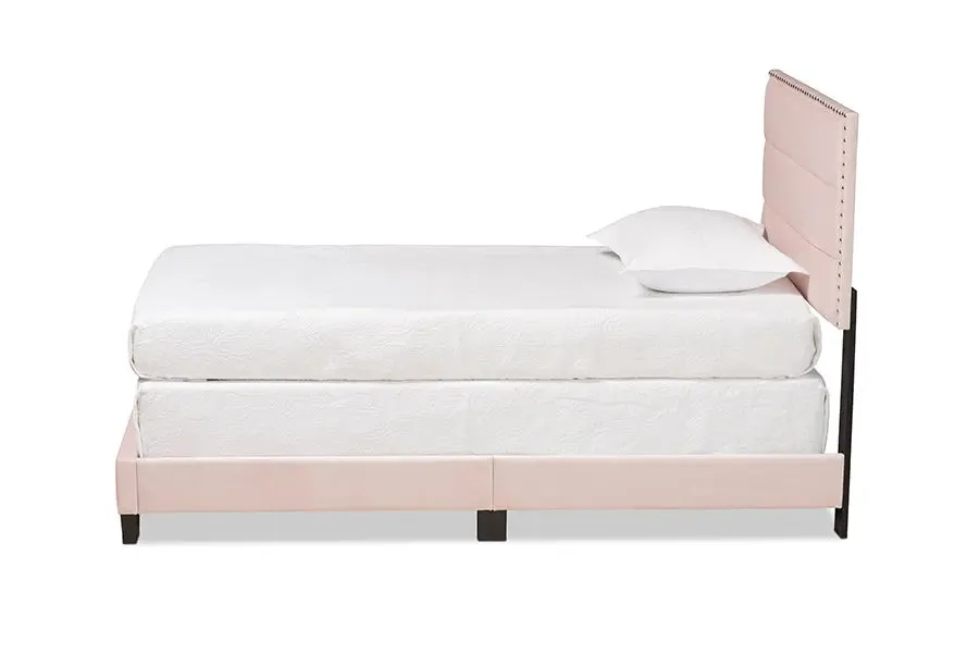 Yolanda Light Pink Velvet Fabric Upholstered Panel Bed (Twin)