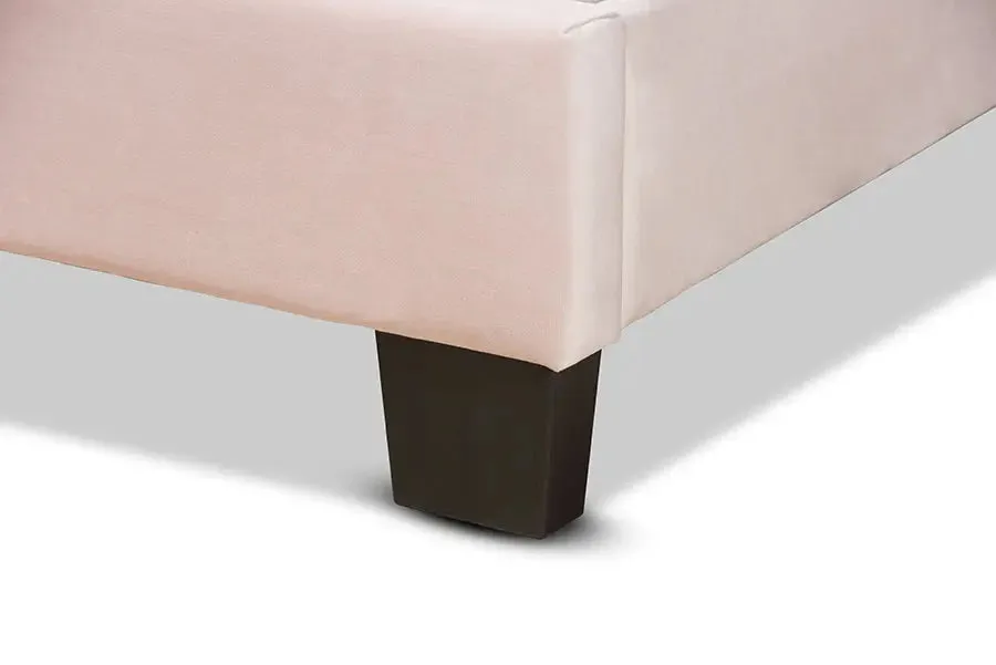 Yolanda Light Pink Velvet Fabric Upholstered Panel Bed (Twin)