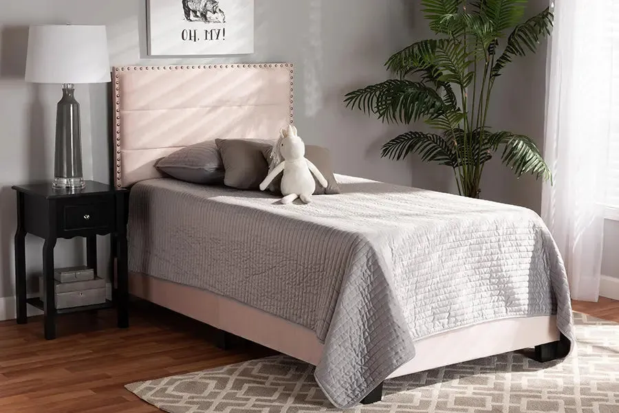Yolanda Light Pink Velvet Fabric Upholstered Panel Bed (Twin)