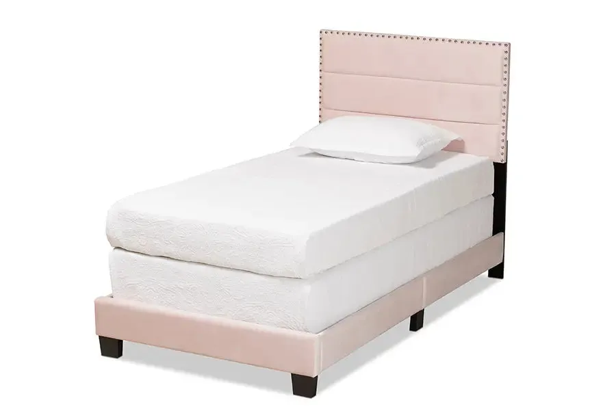 Yolanda Light Pink Velvet Fabric Upholstered Panel Bed (Twin)