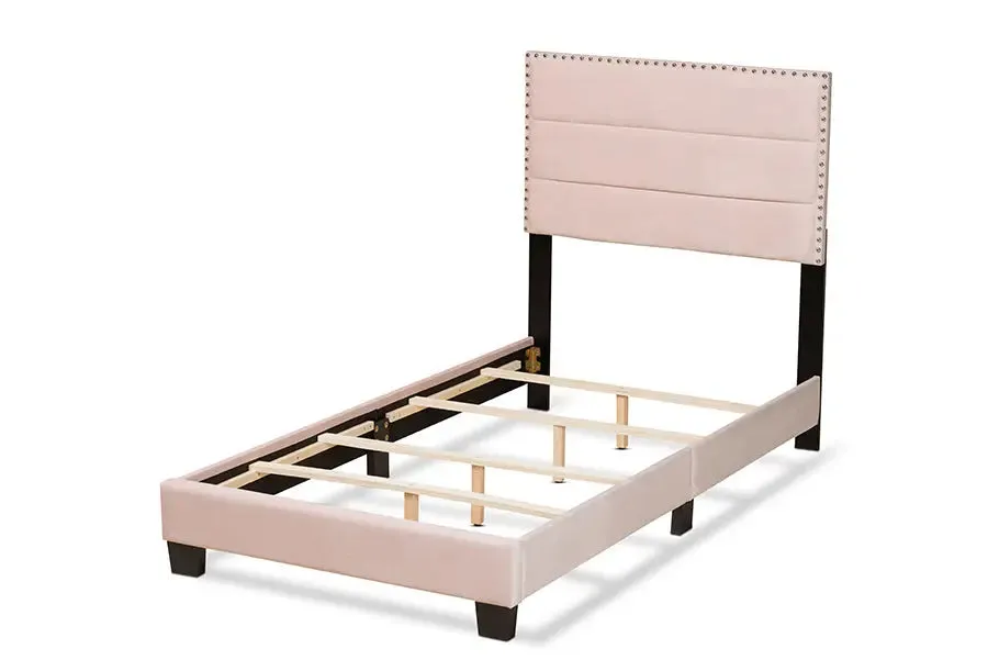 Yolanda Light Pink Velvet Fabric Upholstered Panel Bed (Twin)